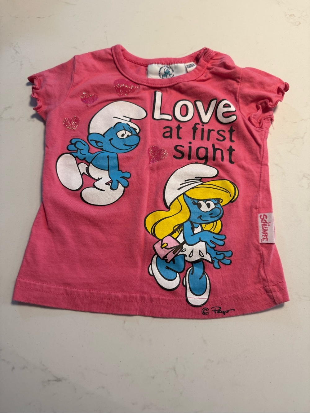 Girls' Pink Smurf Graphic Short Sleeve Tee - Love at First Sight size 3-6 months